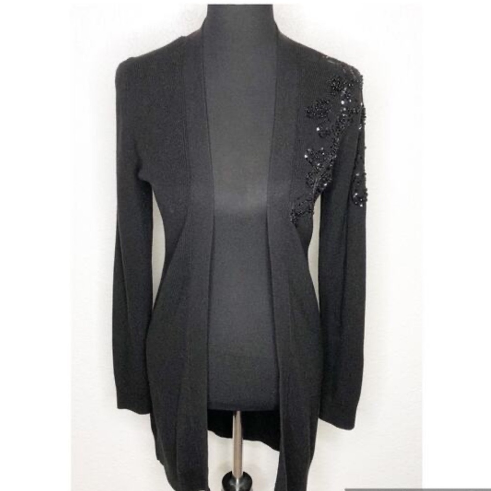 White House Black Market Black Cardigan with Embellishments